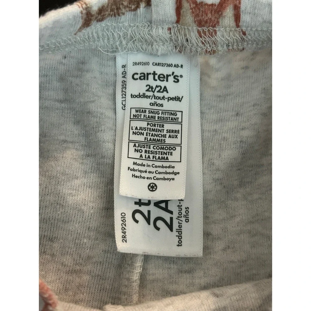 Carters Toddler 2T Pajama Pants Gray Forest Animal Fox Bear Leggings (1309)